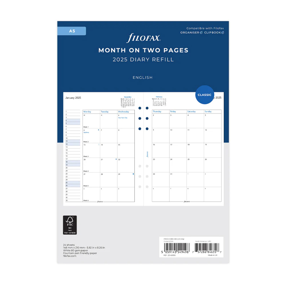 Filofax Month on Two Pages Diary A5 2025 English